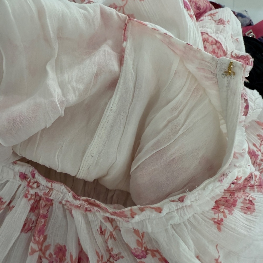 LoveShackFancy Mellni Floral Mini Dress Pink & White - Picture 12 of 12